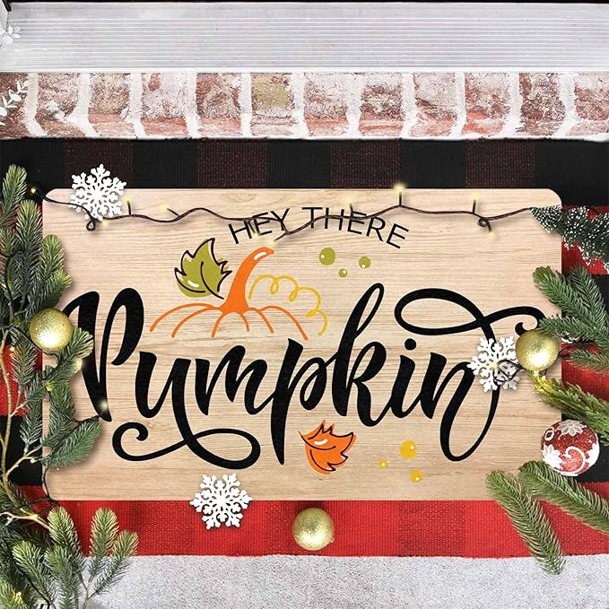 Happy-Thanksgiving Hello Fall Door Mat, Pumpkin Welcome Mat for Indoor Outdoor Entrance Floor Mats Non Slip Vintage Doormat for Autumn Halloween Thanksgiving Farmhouse Decor, 30"x18"inch