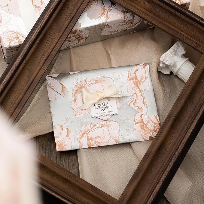 MAYPLUSS Floral Gift Wrapping Paper Roll - 17Inch x 33Feet - Luxury Elegant Shabby Chic Rose Pattern Girl Gift Wrap Present Sheet for Wedding, Bridal Shower, Birthday, Engagement and Mother's Day