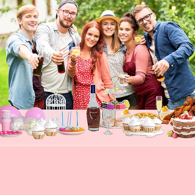 WNINK Plastic Rectangular 54x108'' Tablecloth, 4 Pack, Light Pink, Disposable, Pastel, for Parties, Holiday, Oilproof, All-Season