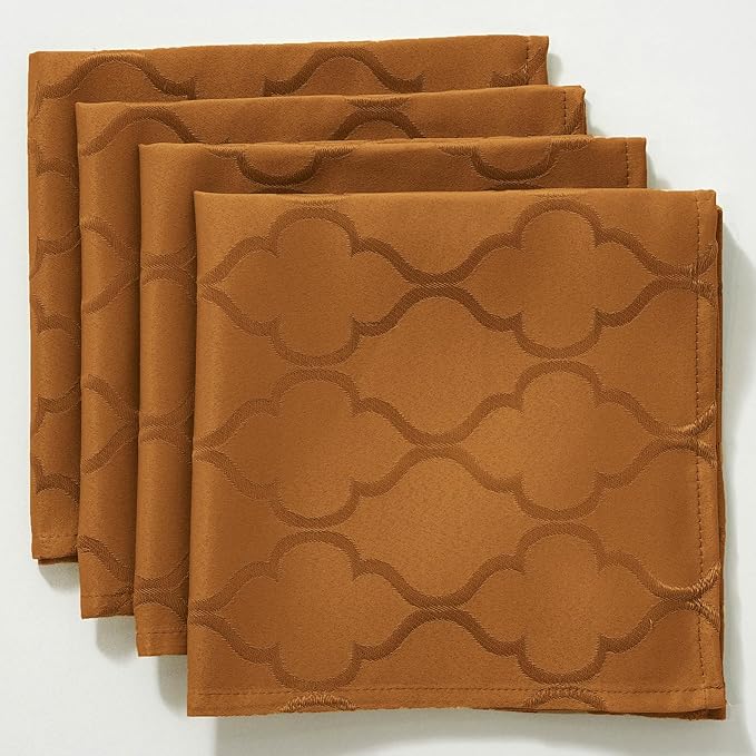 SASTYBALE Thanksgiving Jacquard Cloth Napkins 20 x 20 Inch Flower Pattern 4 Pieces Solid Washable for Restaurant Family Dinners Weddings Parties and Banquets(Square, 20 inch x 20 inch, Brown)