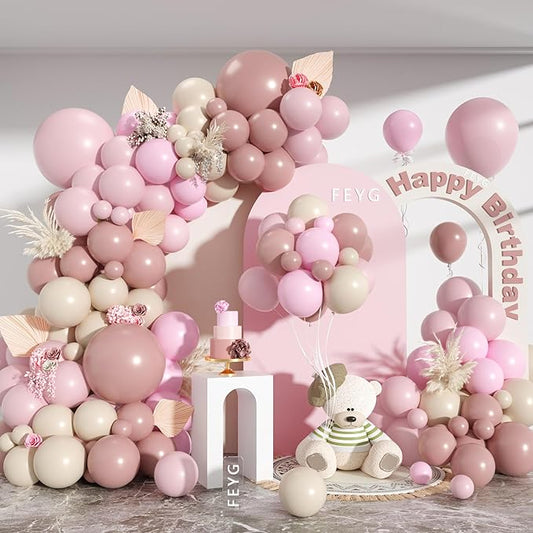 Dusty Pink Balloon Garland Arch Kit, Dusty Pink Light Pink Sand White Latex Party Balloon Boho Blush Nude Balloon Arch Kit for Baby Shower Birthday Bridal Shower Wedding Gender Reveal Party Decoration