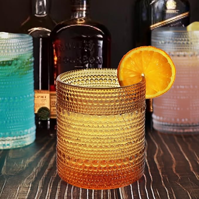 Vintage Hobnail Driinking Glasses Set, Glassware Drinking Set of 8, 12 oz Highball Glasses & 10 oz Cocktail Glasses, Tumbler Glasses for Cocktails, Whiskey, Juice, Milk