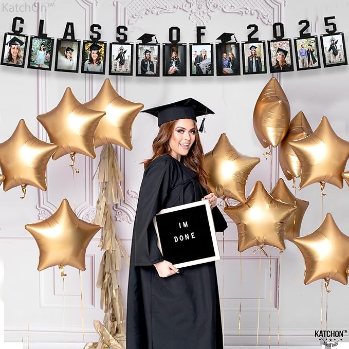 KatchOn, Black Graduation Photo Banner 2025 - Large, 10 Feet | Felt Class of 2025 Banner for Grad Decorations 2025 | Graduation Decorations 2025 | Grad Picture Display