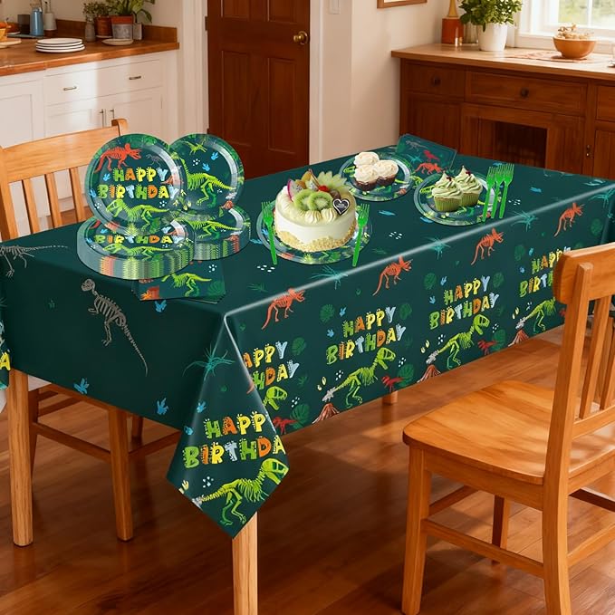 101 PCS Dinosaur Birthday Decorations Dino Party Decorations Set-Plates and Napkins,Tablecloth,Forks for Boy Dinosaur Baby Shower Decorations,Dino Theme Party,Serves 25 Guests