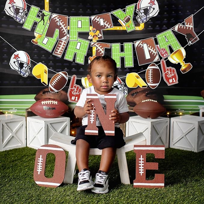 SUNBEAUTY Football Happy Birthday Banner Football Birthday Party Decorations Football Themed Party Supplies Bowl Game Sport Themed Happy Birthday Banner | Pre-Strung