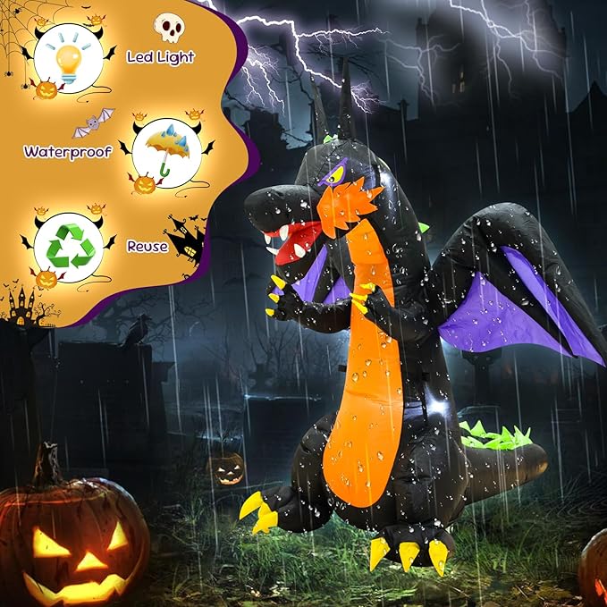 4FT Purple Dinosaur Halloween Inflatable Decor Helloween Blow Up with LED Lights Indoor Outdoor Holiday Party Yard Graden Decoration