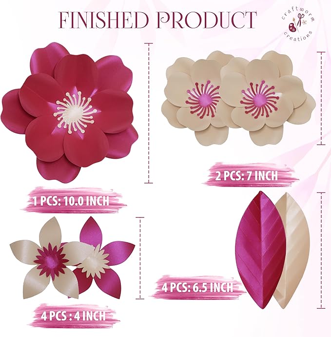 Giant Paper Flowers Kit - DIY Flower Craft Set for Backdrop, Party & Nursery Decor - Ready-to-Assemble Precut Flowers with Leaves & Instructions - Reusable Large Flower for Decoration & More