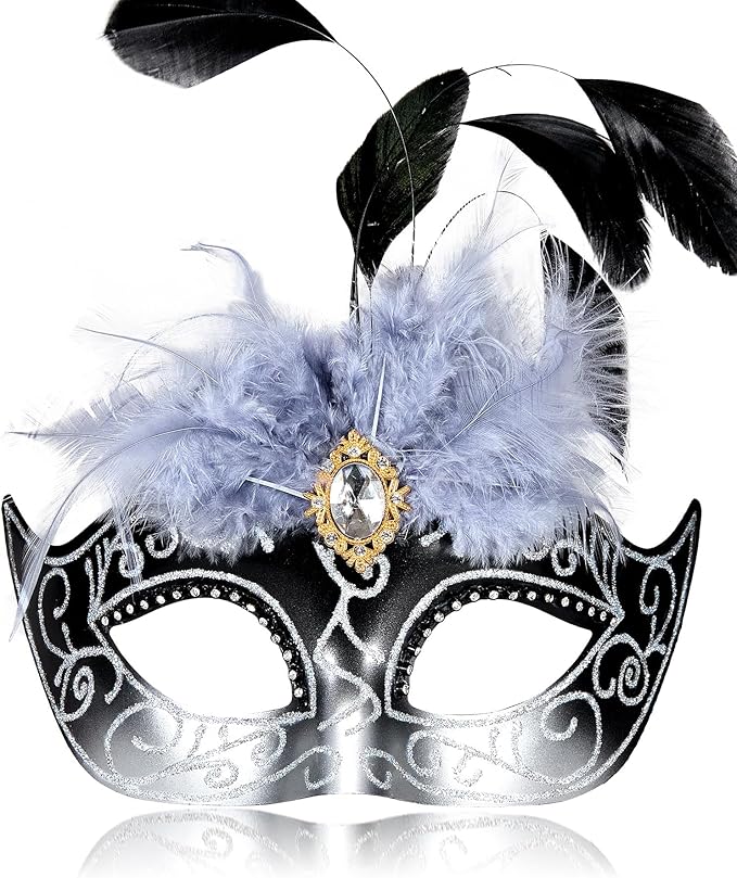 2025 Masquerade Mask for Women with Feathers - Venetian Masquerade Mask for Carnival Ball, Mardi Gras, Prom