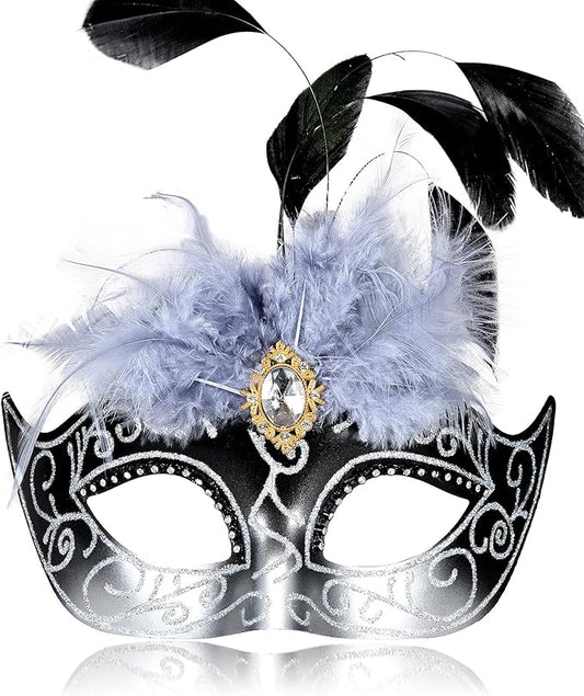 2025 Masquerade Mask for Women with Feathers - Venetian Masquerade Mask for Carnival Ball, Mardi Gras, Prom