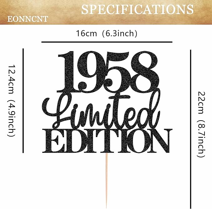 Limited EDITION 1958 Cake Topper - Black Glitter Happy 67th Birthday Party Cake Decoration Supplies, Cheer to 67 Years Cake Bunting Decor for 67th Birthday Party Photo Booth Props