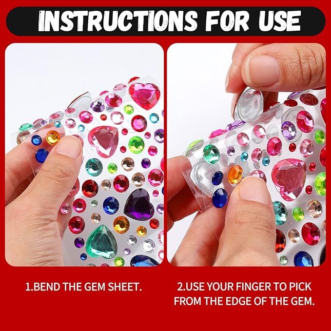 YGDZ Glitter Foam Stickers Set, Colorful Self Adhesive Stars Heart Gems Sticker for Kids Crafts, Rhinestones Jewel Home Decorations, for Cheer Pins, Craft Supplies for Kids