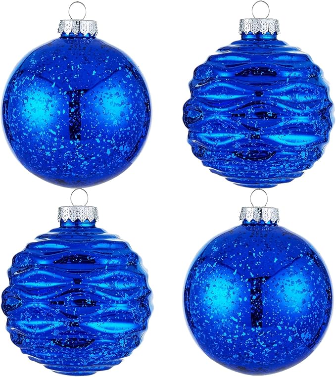 Large Christmas Ball Ornaments, Oversized Shatterproof Plastic Decorative Hanging Mercury Ornaments Ball for Xmas Holiday Party Decorations (Blue, 4.0")