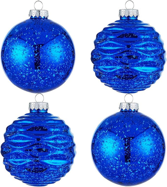 Large Christmas Ball Ornaments, Oversized Shatterproof Plastic Decorative Hanging Mercury Ornaments Ball for Xmas Holiday Party Decorations (Blue, 4.0")