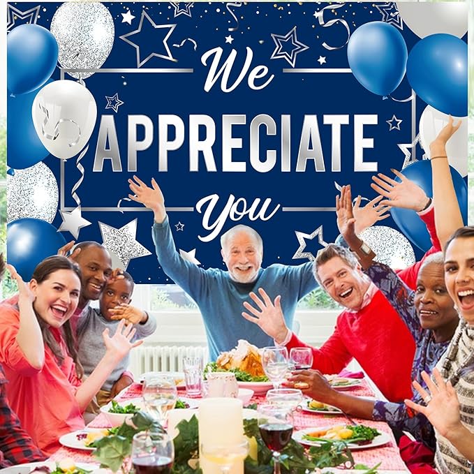 We Appreciate You Banner Backdrop, Appreciation Party Decorations, Thank You for All You Do Banner, Employee Teacher Doctor Nurse Staff Appreciation Party Decorations for Indoor Outdoor