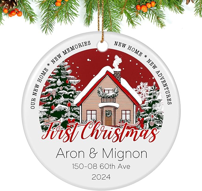 Custom Ceramic Christmas Ornaments with Photo Text - Personalized New Home Christmas Hanging Decorations Decorations