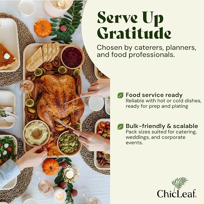 Chic Leaf 100% Compostable Disposable Palm Leaf Tray - Paper Plates Alternative - Disposable Charcuterie Boards Accessories - Round Bamboo Plates Thanksgiving Dinner (12'', 25 Count)