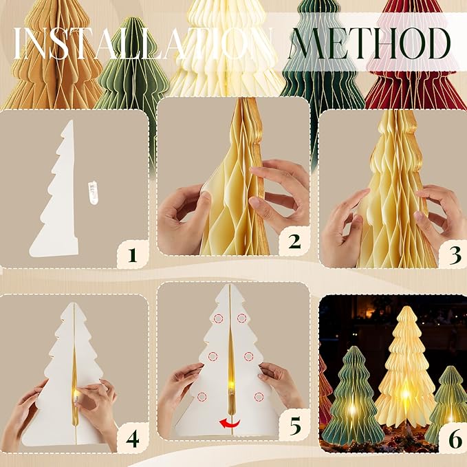 5Pcs Large Christmas Table Decorations Paper Christmas Trees, Light Up Honeycomb Xmas Tree Centerpieces for Tables for Christmas Frozen Winter Wonderland Party Vintage Home Decor, 12/14/16 Inch