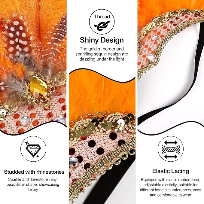 Women's Carnival Feather Headpieces Sequin Headdress for Wedding Masquerade Party Cosplay Feather Headbands