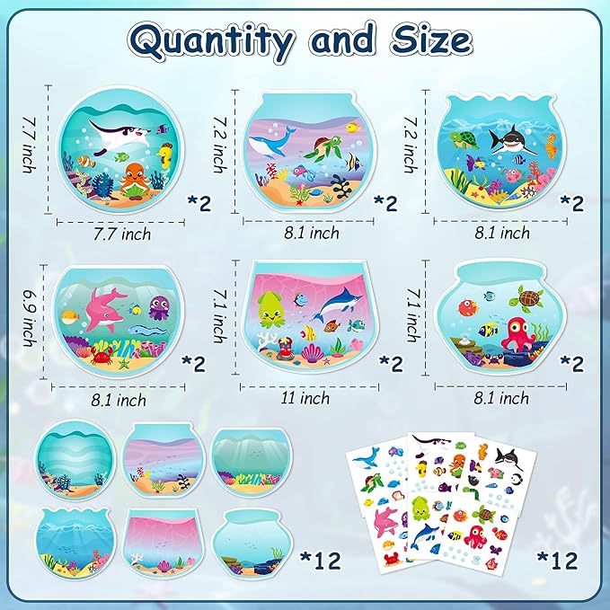 CY2SIDE 12PCS Summer Sea Animal Stickers for Kids, Make A Sea Sticker Scene with Sharks Tropical Fish, Make Your Own Ocean Animal Scene Art Craft, DIY Summer Party Games Class Activities