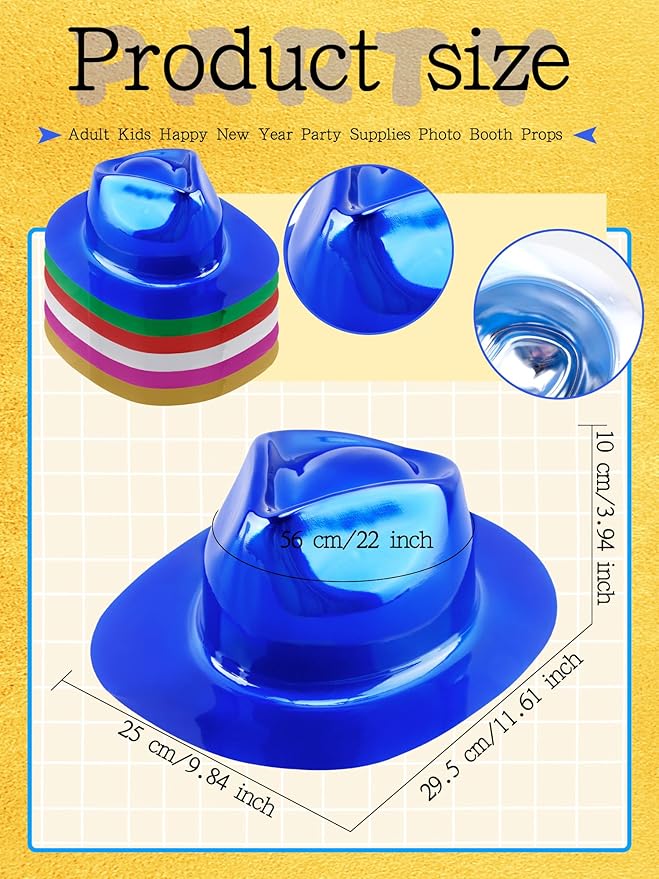 42 Pcs Plastic Party Hat Bulk Neon Fedora Party Hat Colorful Gangster Hats Metallic Party Hats for Men Women Kids Costume Accessory, 6 Colors