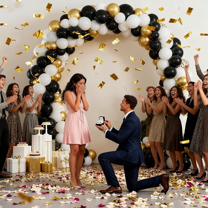 Black Gold White Balloon Arch Kit,137 Pcs Balloon Garland Kit Confetti Metallic with Balloons Tape for Wedding, Birthday,Graduation,New Years,Special Events Party Decoration