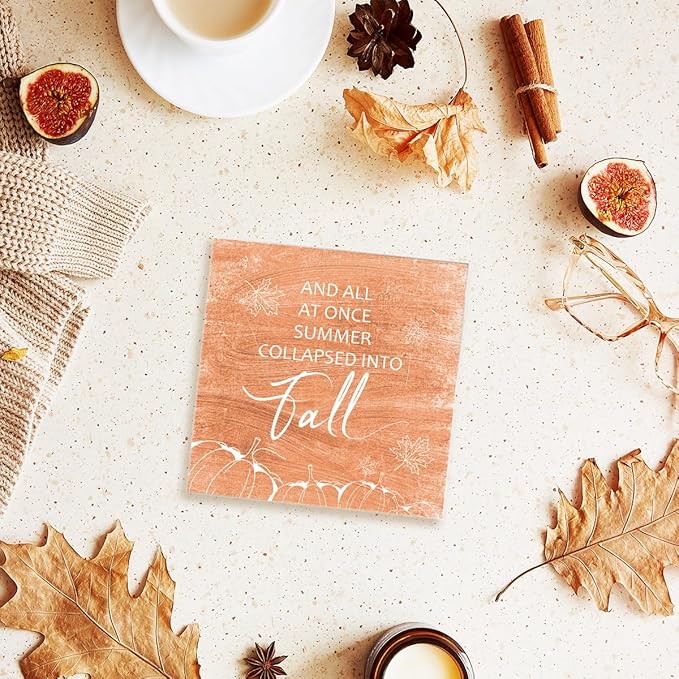 Funny Autumn Wood Box Sign Into Fall Wooden Block Desk Decor for Home Office Kitchen Cubicle Table Shelf Tabletop,Farmhouse Fall Sign Decor