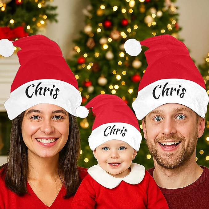 Personalized Santa Hat with Any Name, Unisex Custom Colourful Polyester Christmas Hat for Adults Kids, Family Holiday Party Xmas Hats for Birthday Christmas New Year