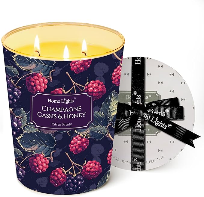HomeLights Scented Candles for Women & Men, 34oz Candle Jars Aromatherapy 3-Wick Candle, Ideal for Eclectic Mixed Styles Home Decor and Gifts, Champagne Cassis & Honey