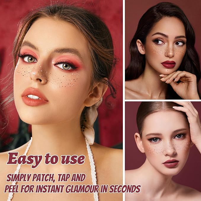 12Pcs Glitter Freckles for Women, Long Lasting Waterproof Holographic Sparkle Temporary Face Tattoo Star Sticker Makeup Patches for Rave Musical Festival Accessories (ROSE GOLD FRECKLES)