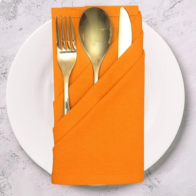 Halloween Cloth Napkins Set of 12 100% Cotton Dinner Napkins 18"x18" Orange Color Highly Absorbent Washable Reusable Durable Dinner Napkins Ideal for Everyday Use Wedding Parties Napkins