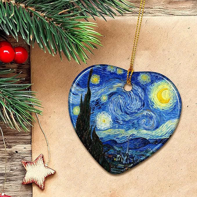 Christmas Tree Ornaments, Heart-Shaped Starry Night Art Ornament - Van Gogh Style Christmas Decoration - Classic Art Christmas Tree Ornament 2025.
