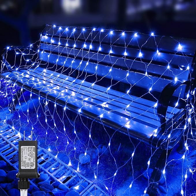 11.5ft x 5ft Christmas Net Lights Outdoor, 360 LED Net Lights with 8 Modes, Connectable, Timer, Waterproof Low Voltage Bush Mesh Fairy String Light for Yard Bush Christmas Indoor Decorations (Blue)
