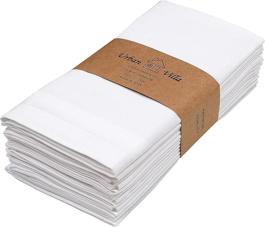Urban Villa Cloth Napkins White Dinner Napkins Set of 12 (18X18 Inches) 100% Cotton Absorbent Washable Durable Reusable Cloth Napkins Ideal for Farmhouse Party Thanksgiving Harvest Fall Dinner Napkins
