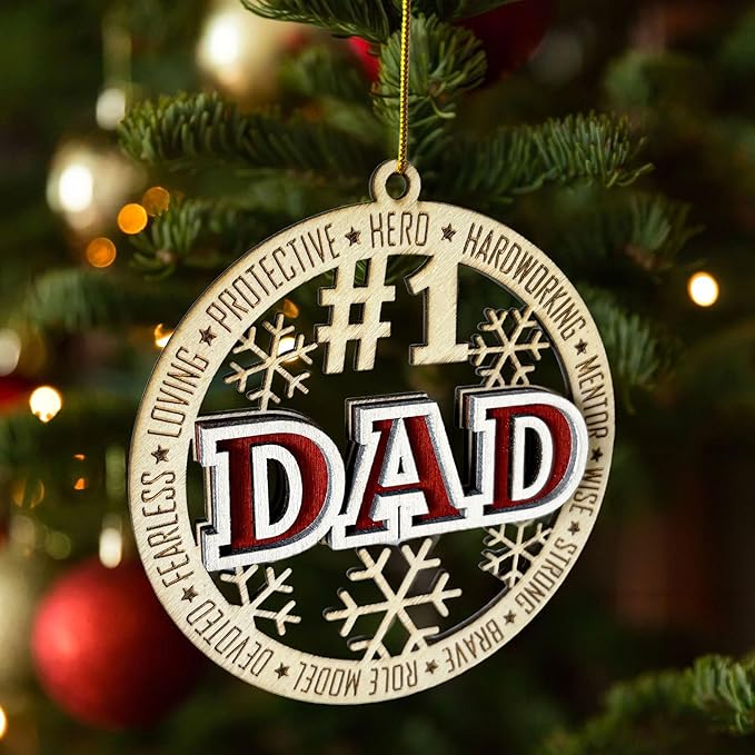 #1 Dad Wooden Christmas Ornament – Best Dad Ever 2024, Father’s Day Tree Décor, Hero Ornament
