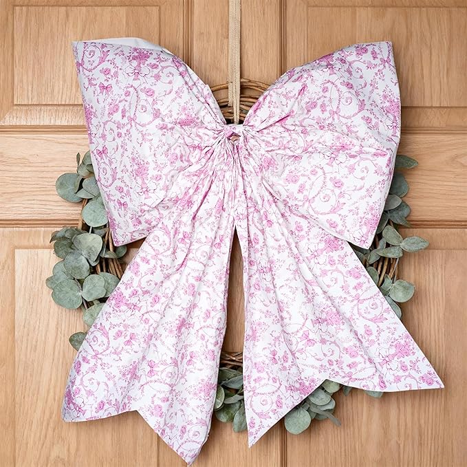 LaRibbons Pink Bow Floral Wrapping Paper Roll – 17 inch x 33 feet, Vintage Toile Stone Paper Design for Wedding, Baby Girl Shower, Bridal Gift Wrap, Valentine's Day, Christmas