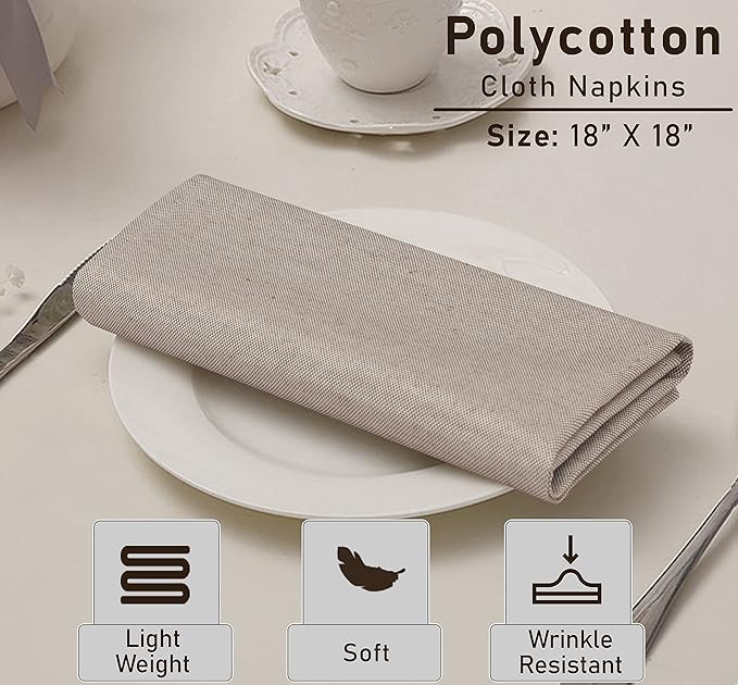 Ruvanti Cloth Napkins Set of 12, 18x18 Reusable Napkins Cloth Washable, Soft & Durable Table Napkin, Poly Cotton Fabric Dinner Napkins for Parties, Christmas, Thanksgiving, Weddings - Thunder