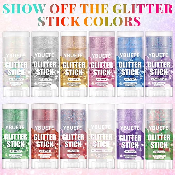 Flag Face and Body Glitter Stick for Sparkling Makeup, Hair Glitter Accessories for Women, Highlighting Stick for Fairy Dust Makeup, Cheerful Face Glitter for Festive Parties and Carnivals