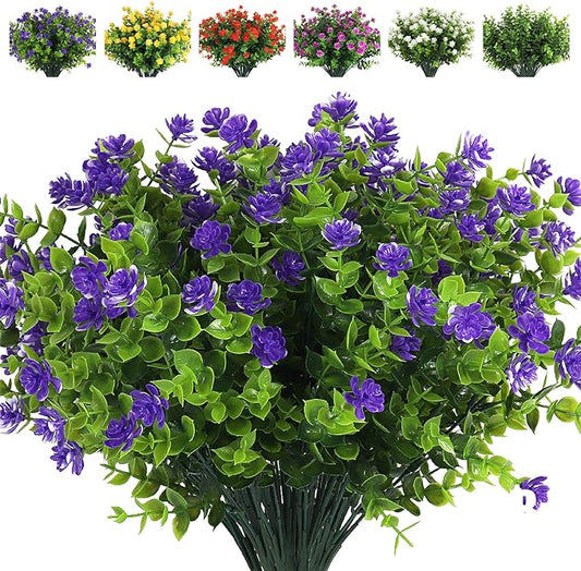 RECUTMS Artificial Flowers Outdoor Plastic 8 Branches Faux Plastic Corn-Flower Greenery Shrubs Plants Indoor Outside Hanging Planter Kitchen Home Wedding Office Garden Decor (Purple)