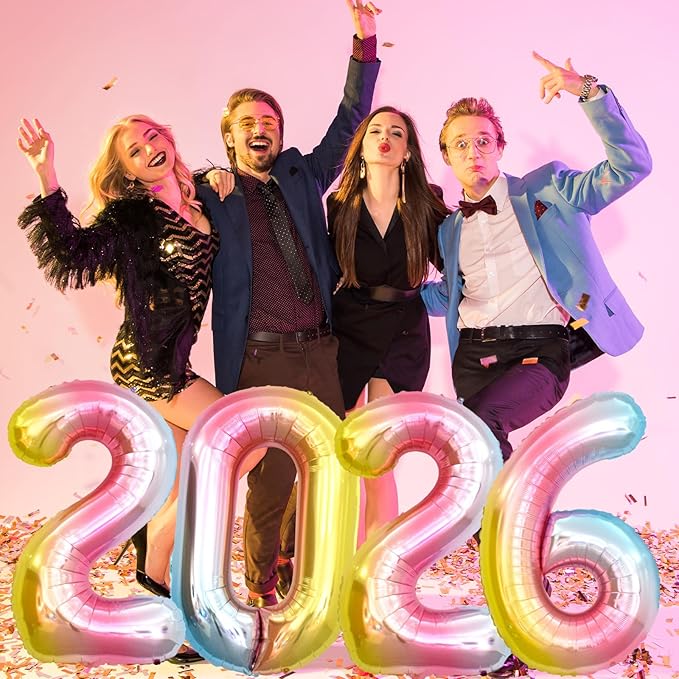 KALOR 42 Inch 2026 Rainbow Foil Mylar Number Balloons, Giant 2026 New Years Decorations for 2026 Happy New Year Eve and Graduations Party Supplies