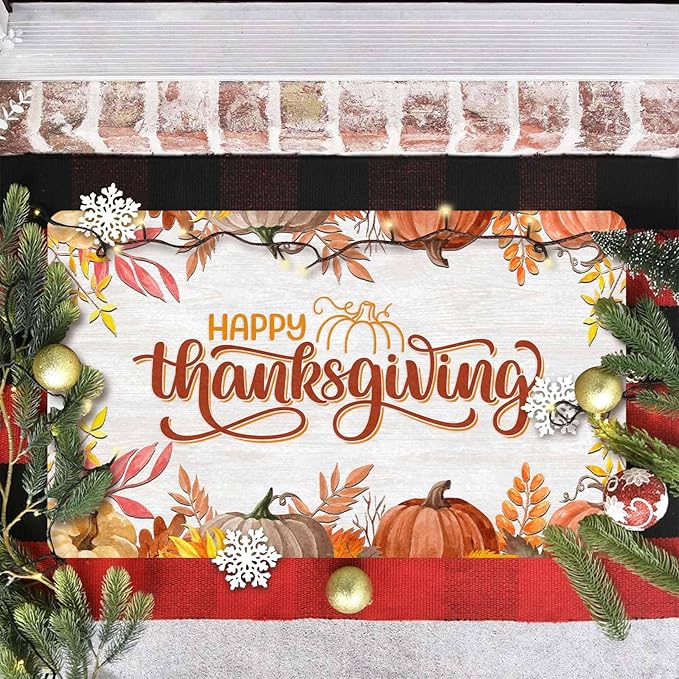 InterestPrint Happy-Thanksgiving Door Mat for Indoor Outdoor Home Decor Autumn Harvest Vintage Door Mats for Autumn Halloween Thanksgiving, 24"x16"inch
