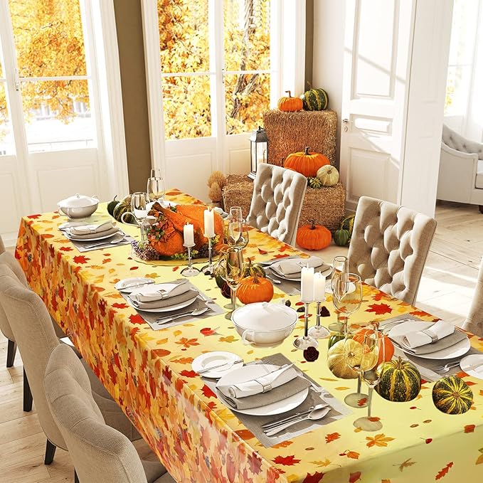 Fall Maple Leaves Tablecloth Thanksgiving Fall Party Table Cover Autumn Maple Leaves Table Cover Fall Plastic Table Decoration for Harvest Festival Party Dinner Home Table Supplies Decor (3 Pieces)