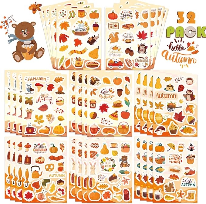 Autumn Sticker Set: 32 Sheets for School, Parties & Scrapbooking