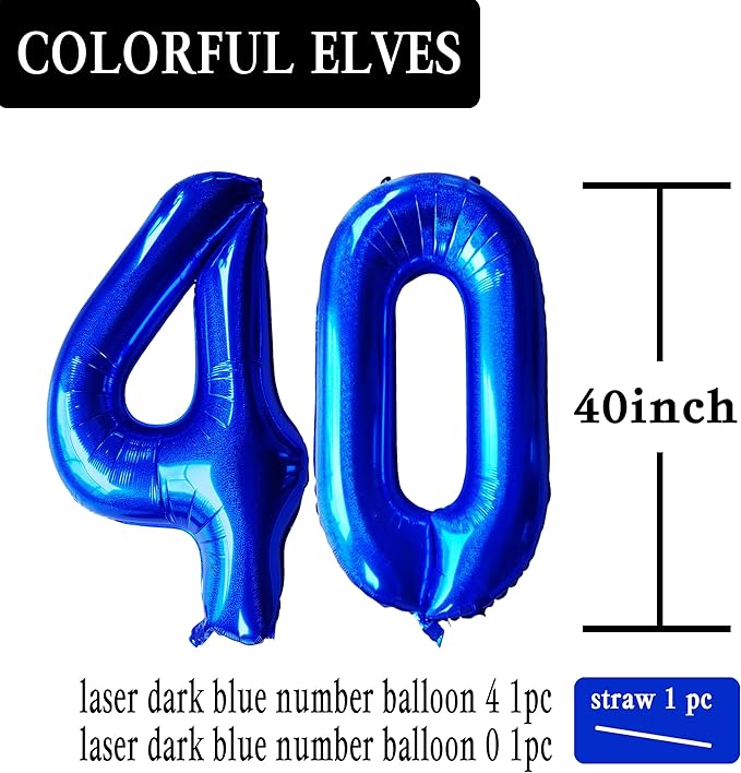 Laser Navy Blue Number 40 Balloons 40 Inch Giant Number Dark Blue 40 Foil Mylar Balloons for 40th Birthday Anniversary Events Party Decorations