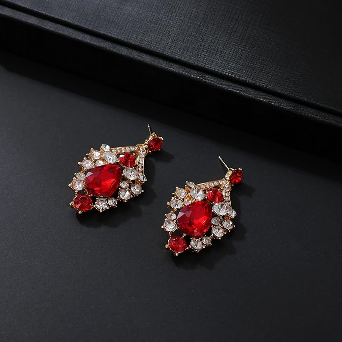 Tiaras and Crowns for Women,Tiaras Earrings Necklace, Crystal Bridal Jewelry Set (Red)