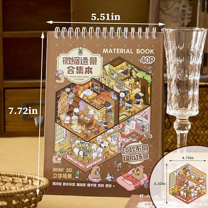 20 Sets 3D Sticker Scene Book, Fun Cute Cartoon Sticker Room Scene Book, 3D House Scene Stickers Therapy for Adults, Relief Stress Pass The Time, Crafting Crafts and Nice Gifts