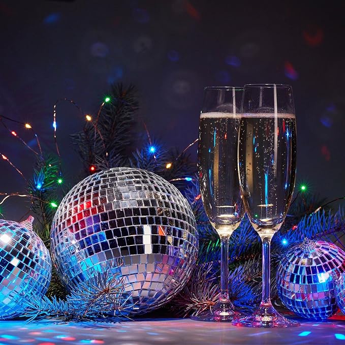 Funtery 100 Pcs Mirror Disco Balls Bulk Assorted Silver Hanging Disco Ball Decor for Home Wedding Birthday Dance Music 70 S Theme Party Christmas Tree Ornaments(0.8'',1.6'',2.4'',3.2'',4'',8'')