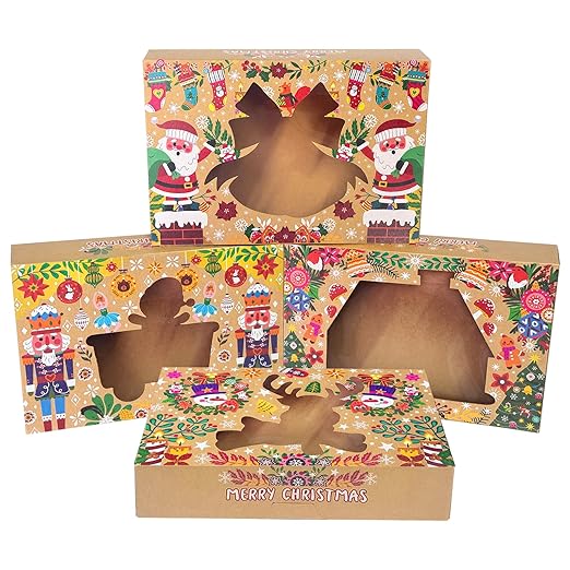 qiqee Christmas Bell version Cookie Boxes with Window 32packs 12x8x2.5 Inch Bakery Box Pastry Box for Christmas
