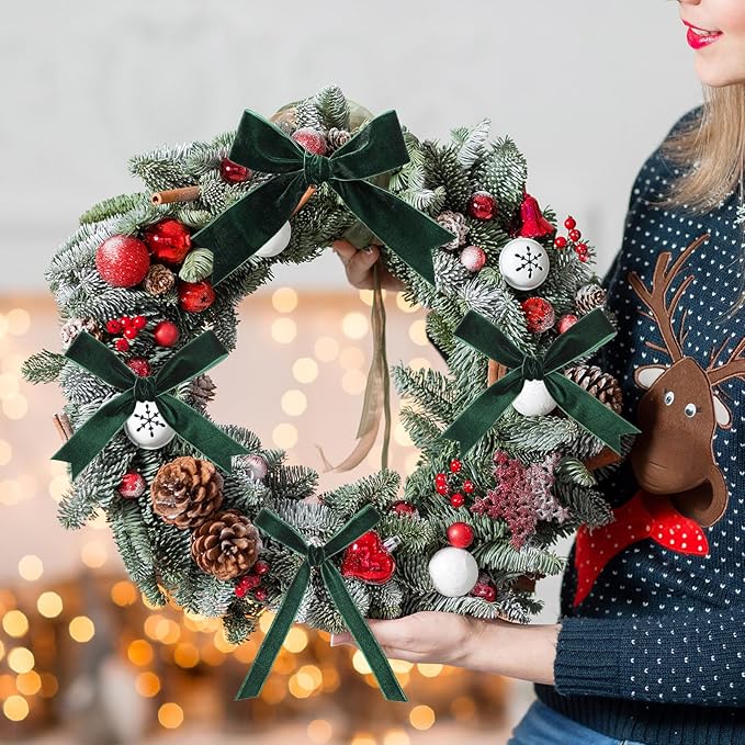 Yilloog 3/8'' 1'' 2'' 90 Yards Christmas Velvet Ribbon Vintage Satin Fabric Velvet Ribbon Roll for Christmas Tree Ornaments Decoration Gift Wrapping Bow DIY Crafts (Green)