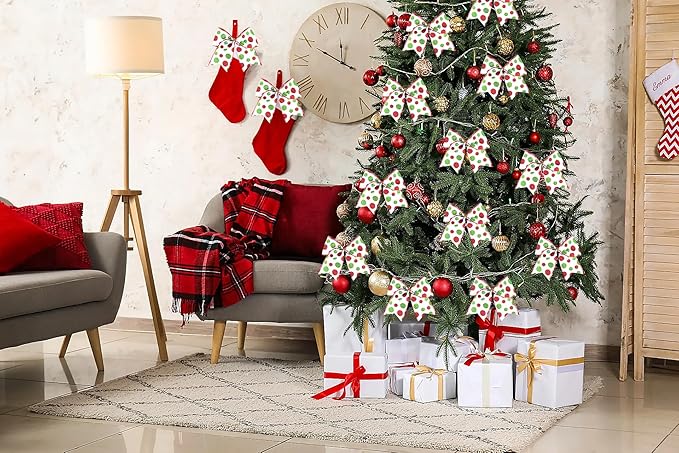 SIMISI RIBBON Christmas Tree Bows Wreaths Graland Xmas Party Decorations Red Green Polka Dot Ornaments (6 * 6 Inches, 12 Pcs)