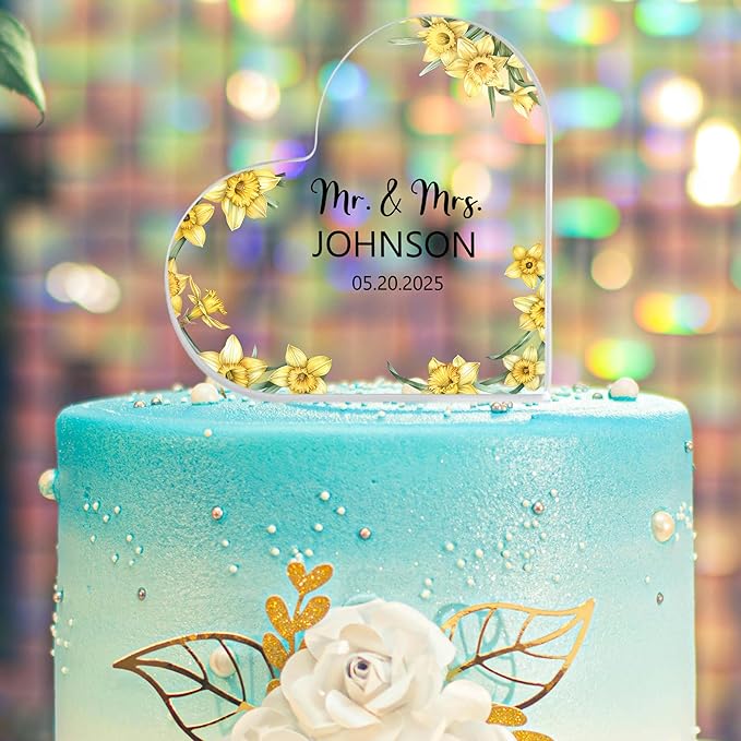 Custom Wedding Heart Acrylic Plaque,Mr & Mrs Cake Topper,Personalized Wedding Keepsake/Gift/Sign (Style 7)